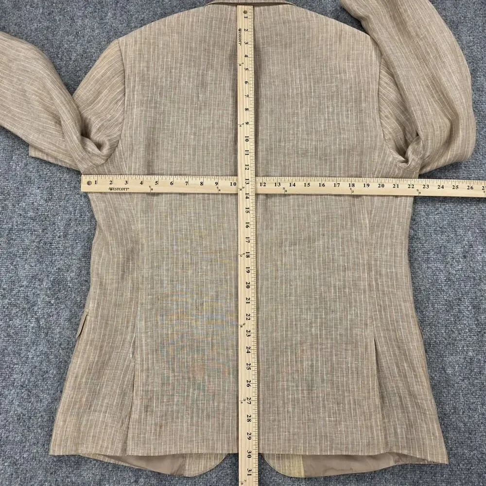 Lauren Ralph Lauren Blazer Mens 44R Beige Stripe Linen Trim Fit Sport Coat